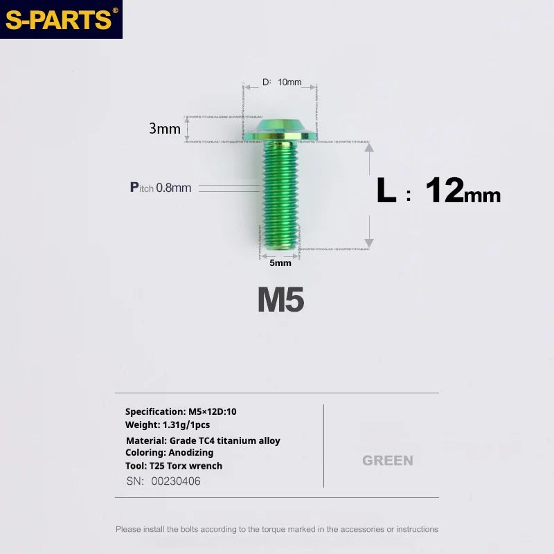 S-PARTS A3 Umbrella Head M5 L06-55mm D10 Motorcycle Electric Vehicle Titanium Screw