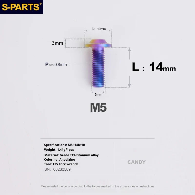 S-PARTS A3 Umbrella Head M5 L06-55mm D10 Motorcycle Electric Vehicle Titanium Screw