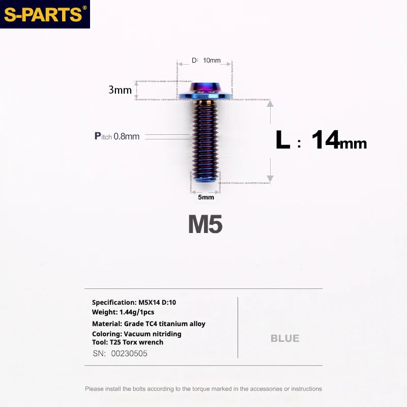S-PARTS A3 Umbrella Head M5 L06-55mm D10 Motorcycle Electric Vehicle Titanium Screw