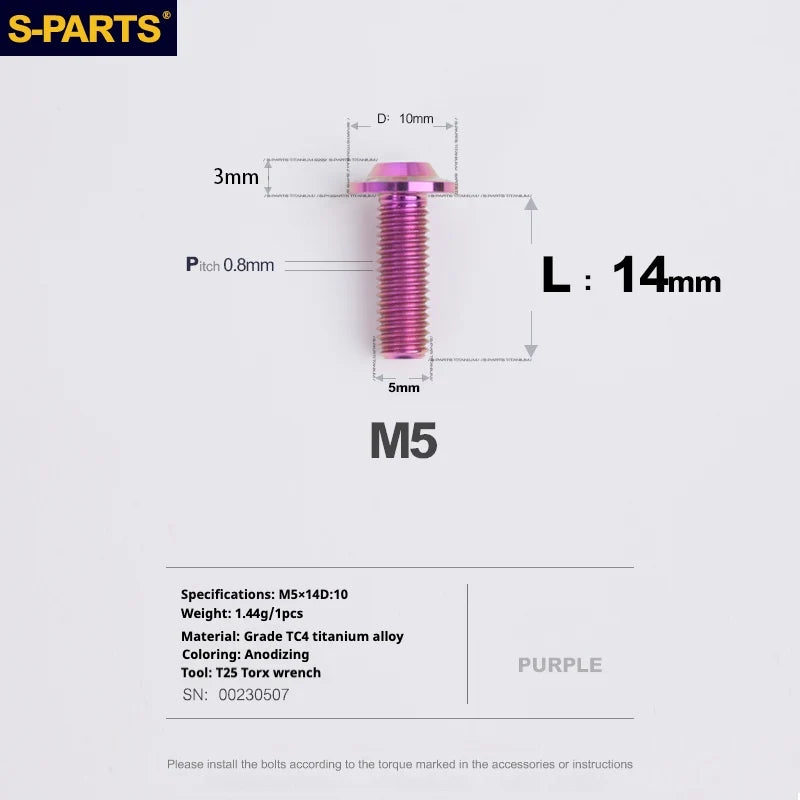 S-PARTS A3 Umbrella Head M5 L06-55mm D10 Motorcycle Electric Vehicle Titanium Screw