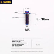 S-PARTS A3 Umbrella Head M5 L06-55mm D10 Motorcycle Electric Vehicle Titanium Screw