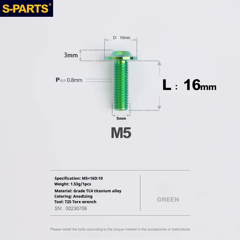 S-PARTS A3 Umbrella Head M5 L06-55mm D10 Motorcycle Electric Vehicle Titanium Screw