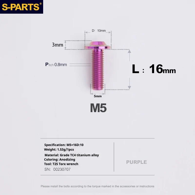 S-PARTS A3 Umbrella Head M5 L06-55mm D10 Motorcycle Electric Vehicle Titanium Screw