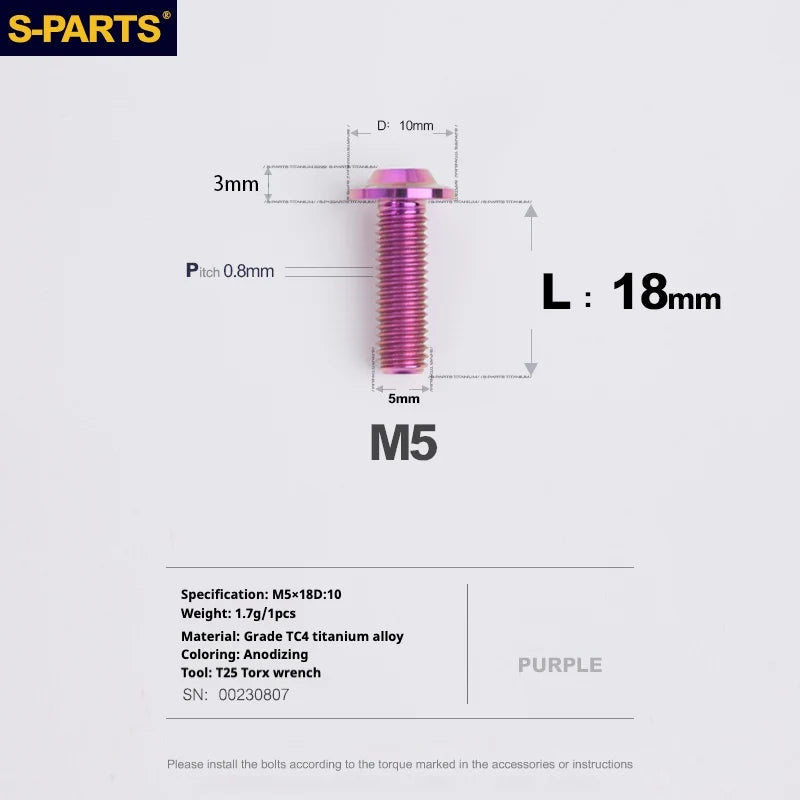 S-PARTS A3 Umbrella Head M5 L06-55mm D10 Motorcycle Electric Vehicle Titanium Screw