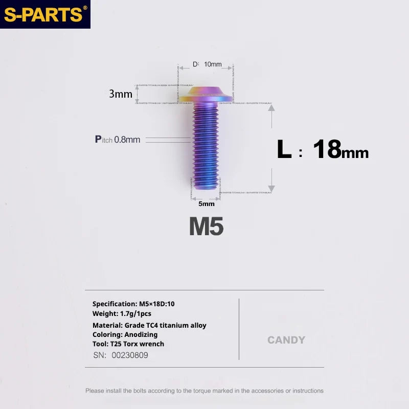 S-PARTS A3 Umbrella Head M5 L06-55mm D10 Motorcycle Electric Vehicle Titanium Screw