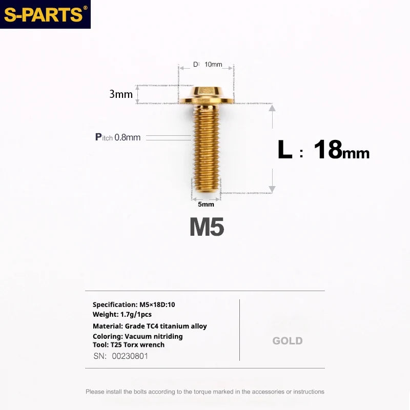 S-PARTS A3 Umbrella Head M5 L06-55mm D10 Motorcycle Electric Vehicle Titanium Screw