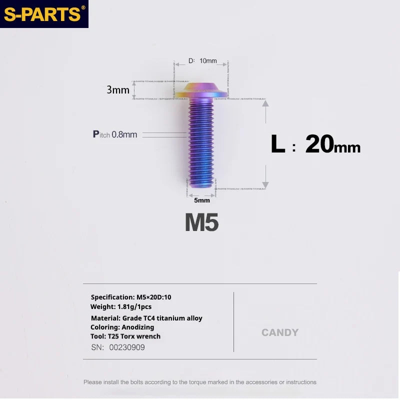 S-PARTS A3 Umbrella Head M5 L06-55mm D10 Motorcycle Electric Vehicle Titanium Screw