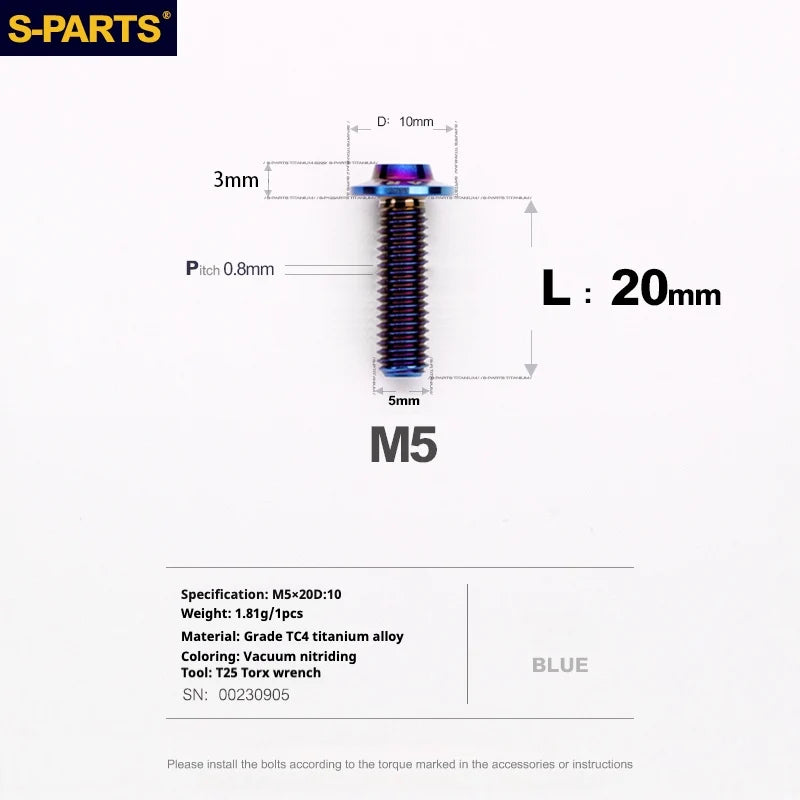 S-PARTS A3 Umbrella Head M5 L06-55mm D10 Motorcycle Electric Vehicle Titanium Screw