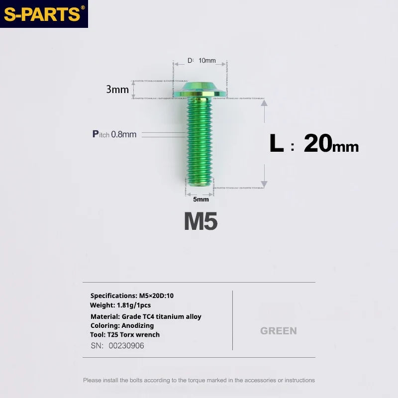 S-PARTS A3 Umbrella Head M5 L06-55mm D10 Motorcycle Electric Vehicle Titanium Screw