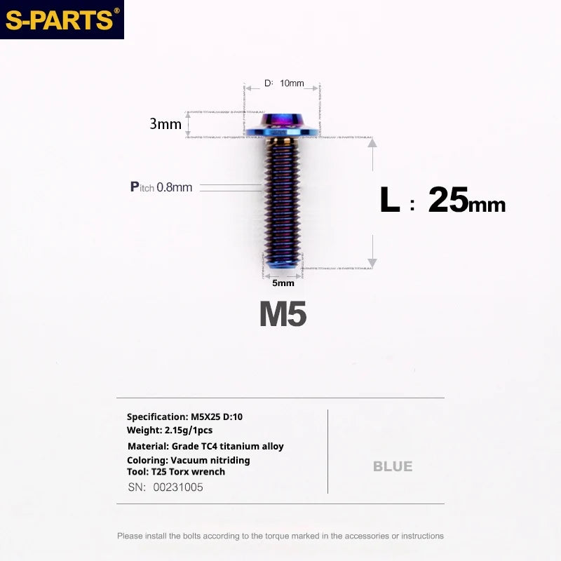 S-PARTS A3 Umbrella Head M5 L06-55mm D10 Motorcycle Electric Vehicle Titanium Screw