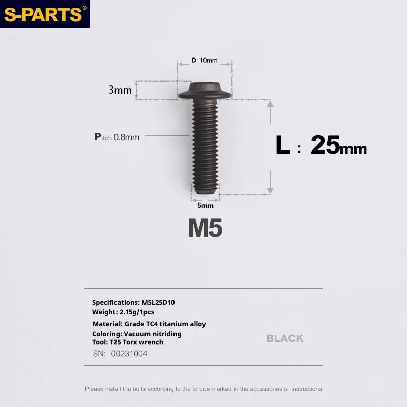 S-PARTS A3 Umbrella Head M5 L06-55mm D10 Motorcycle Electric Vehicle Titanium Screw