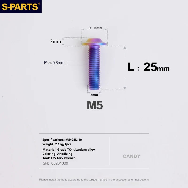 S-PARTS A3 Umbrella Head M5 L06-55mm D10 Motorcycle Electric Vehicle Titanium Screw