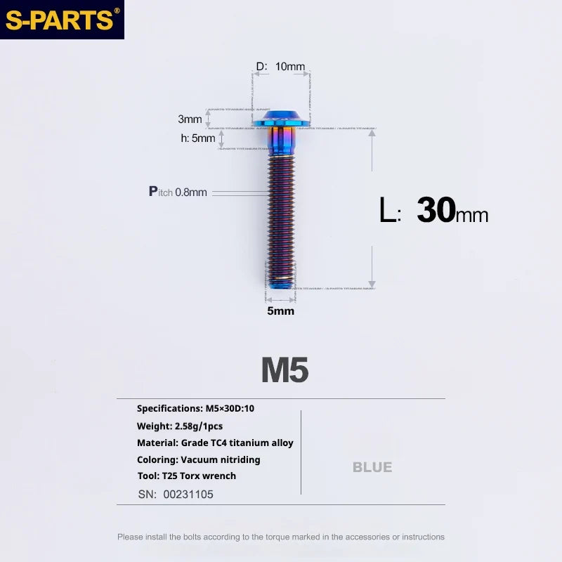 S-PARTS A3 Umbrella Head M5 L06-55mm D10 Motorcycle Electric Vehicle Titanium Screw