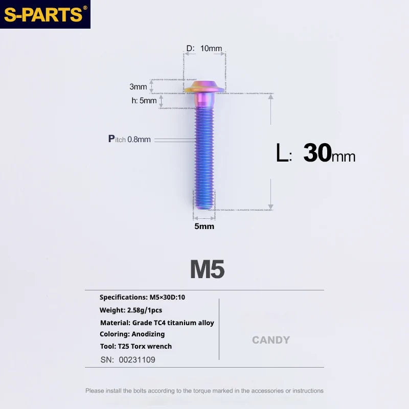 S-PARTS A3 Umbrella Head M5 L06-55mm D10 Motorcycle Electric Vehicle Titanium Screw