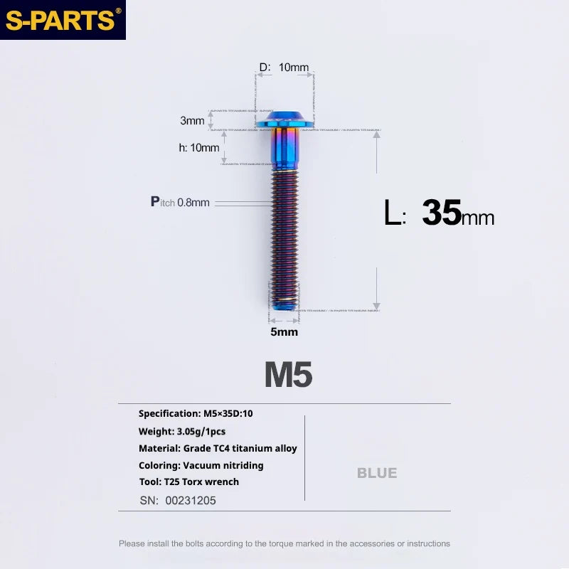 S-PARTS A3 Umbrella Head M5 L06-55mm D10 Motorcycle Electric Vehicle Titanium Screw