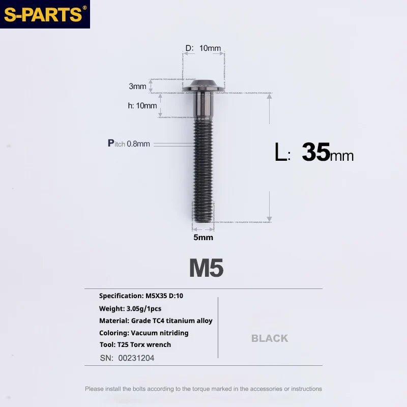 S-PARTS A3 Umbrella Head M5 L06-55mm D10 Motorcycle Electric Vehicle Titanium Screw