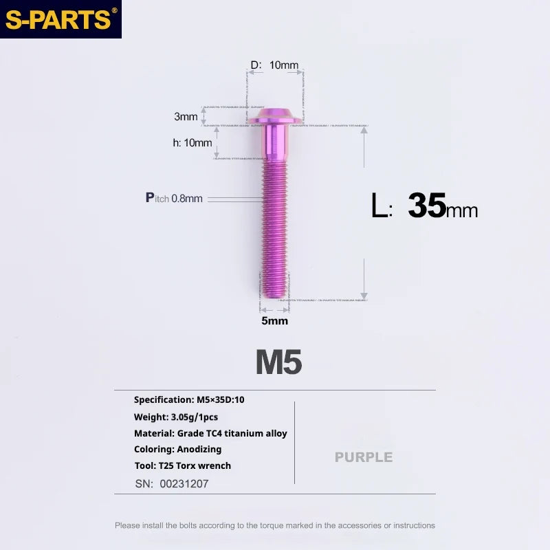 S-PARTS A3 Umbrella Head M5 L06-55mm D10 Motorcycle Electric Vehicle Titanium Screw
