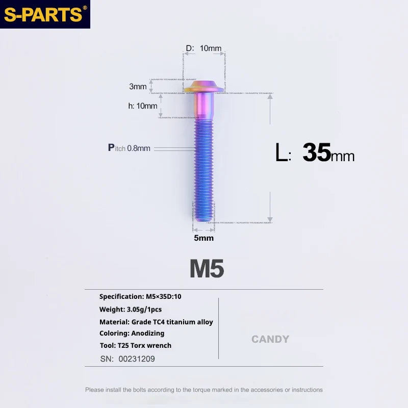 S-PARTS A3 Umbrella Head M5 L06-55mm D10 Motorcycle Electric Vehicle Titanium Screw