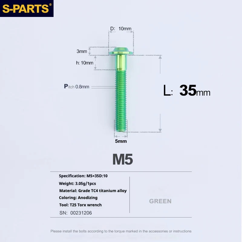 S-PARTS A3 Umbrella Head M5 L06-55mm D10 Motorcycle Electric Vehicle Titanium Screw