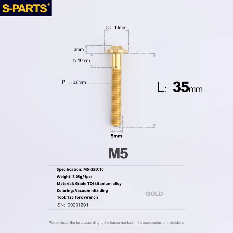 S-PARTS A3 Umbrella Head M5 L06-55mm D10 Motorcycle Electric Vehicle Titanium Screw