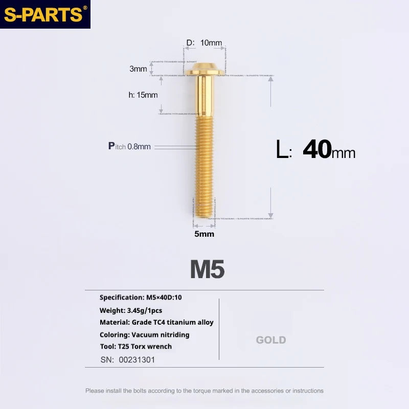 S-PARTS A3 Umbrella Head M5 L06-55mm D10 Motorcycle Electric Vehicle Titanium Screw