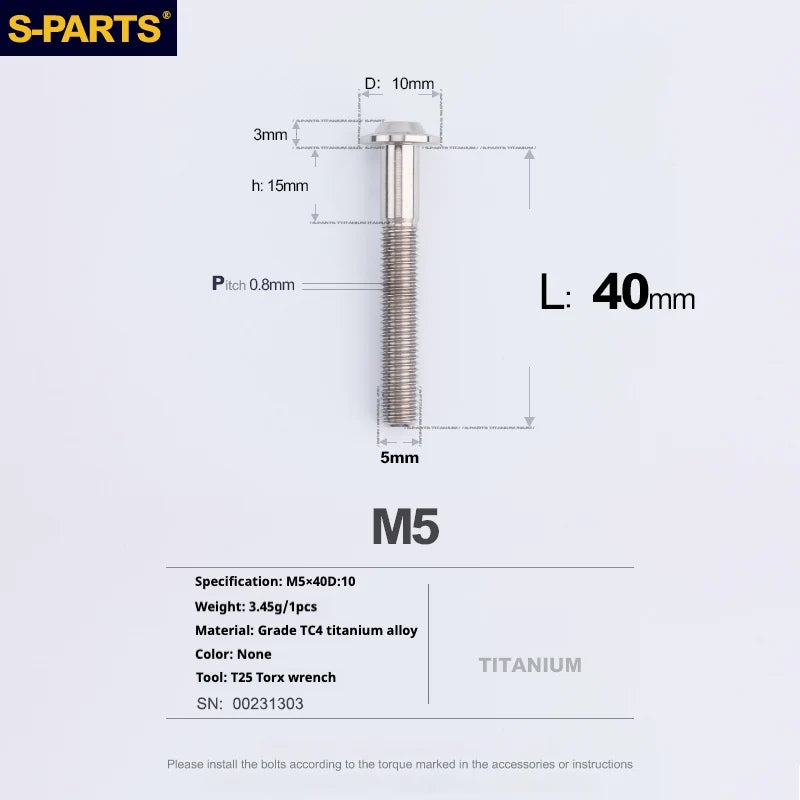 S-PARTS A3 Umbrella Head M5 L06-55mm D10 Motorcycle Electric Vehicle Titanium Screw