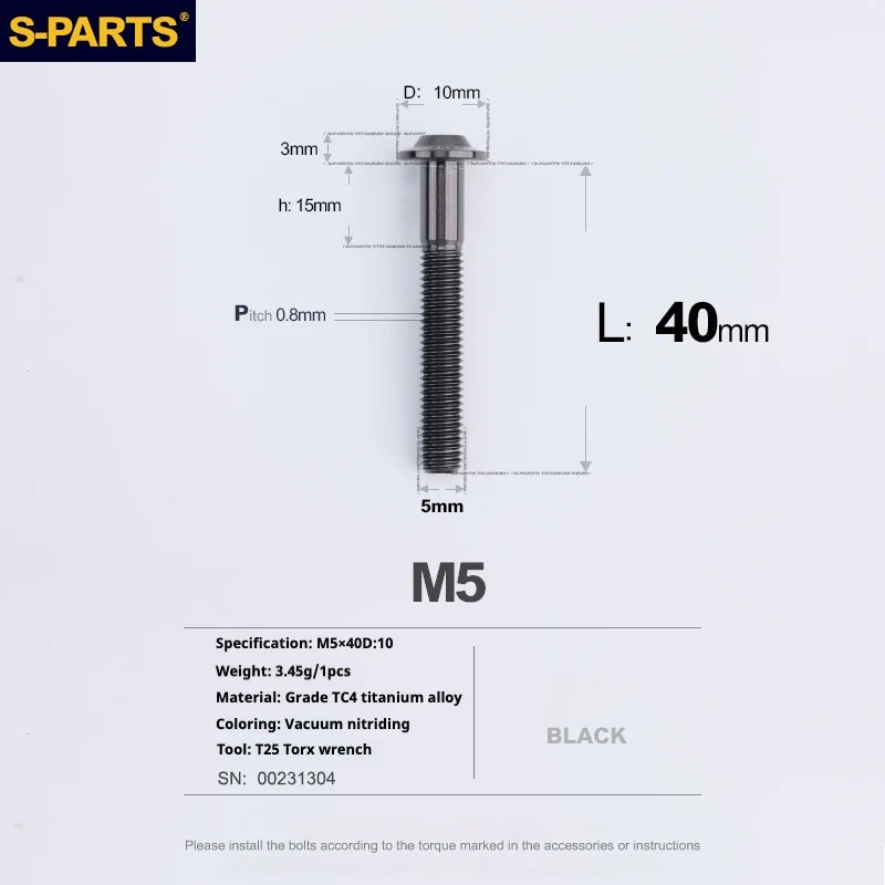 S-PARTS A3 Umbrella Head M5 L06-55mm D10 Motorcycle Electric Vehicle Titanium Screw