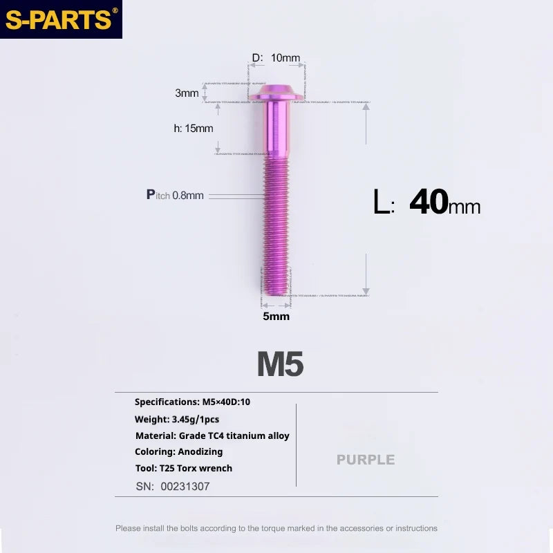 S-PARTS A3 Umbrella Head M5 L06-55mm D10 Motorcycle Electric Vehicle Titanium Screw
