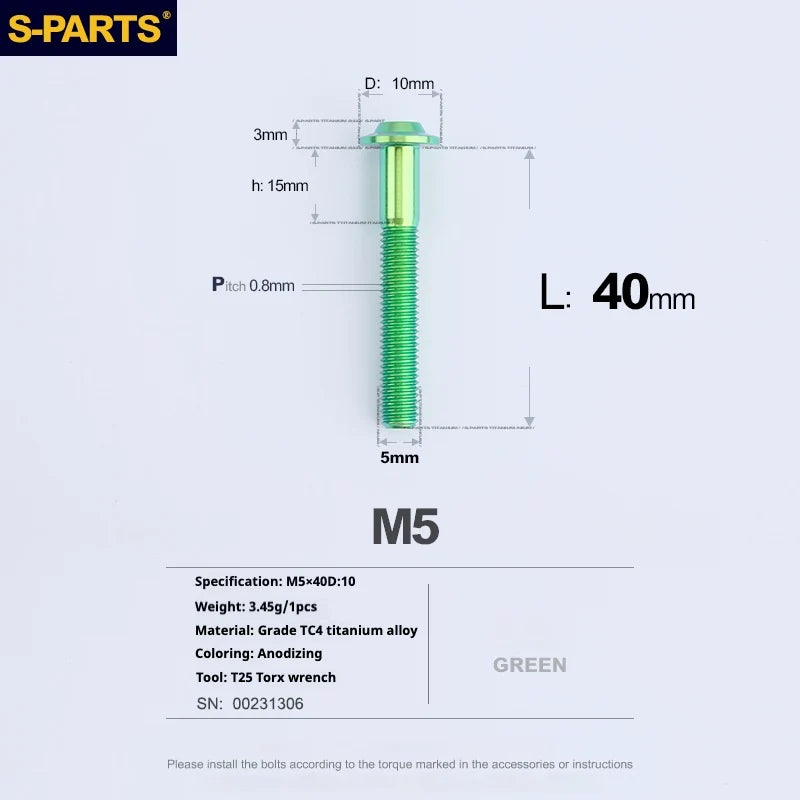 S-PARTS A3 Umbrella Head M5 L06-55mm D10 Motorcycle Electric Vehicle Titanium Screw