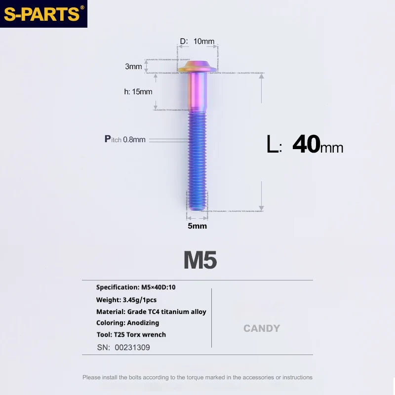 S-PARTS A3 Umbrella Head M5 L06-55mm D10 Motorcycle Electric Vehicle Titanium Screw