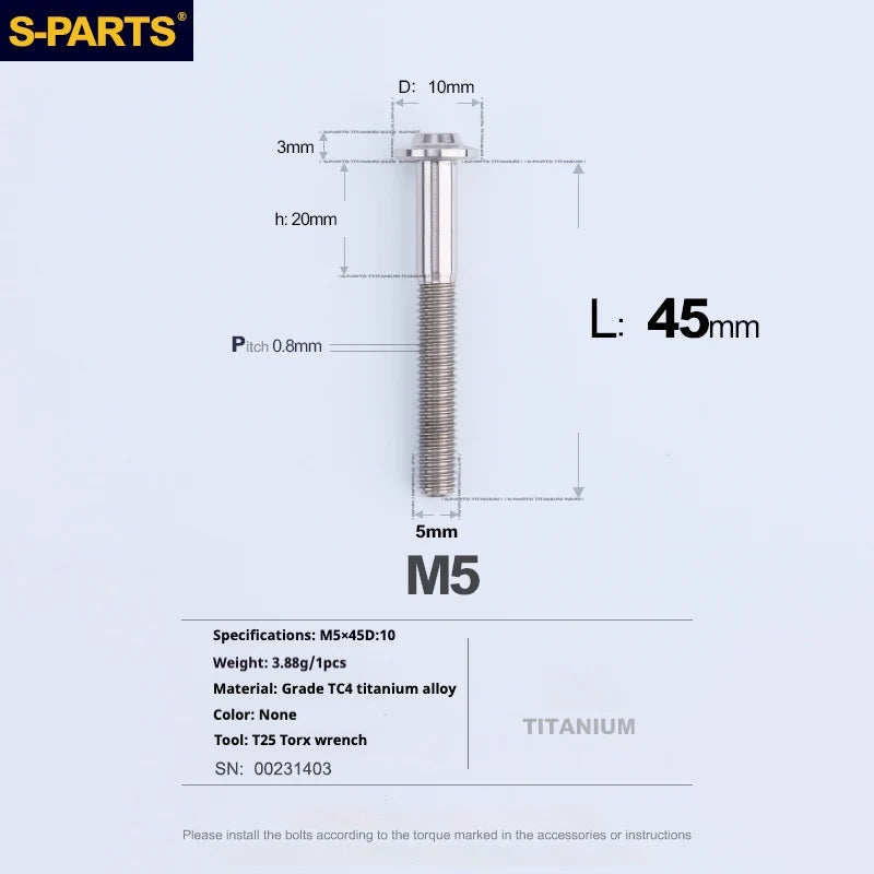 S-PARTS A3 Umbrella Head M5 L06-55mm D10 Motorcycle Electric Vehicle Titanium Screw