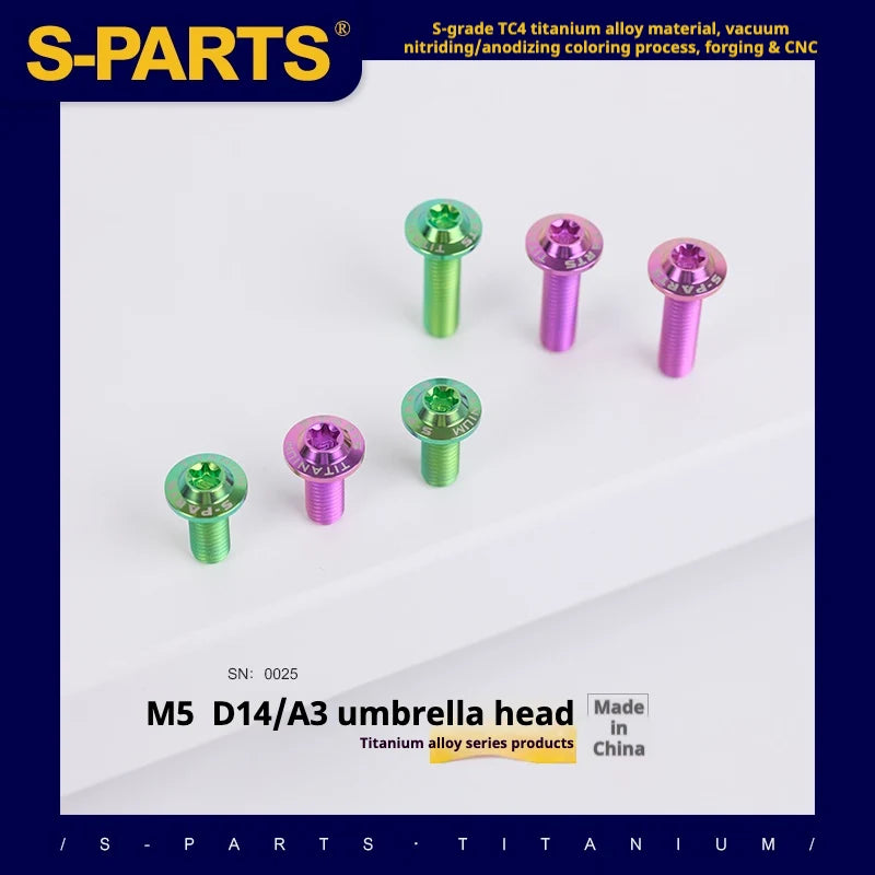 S-PARTS A3 Umbrella Head Series M5 L12-20mm D14 Titanium Screws for Motorcycles and Bikes