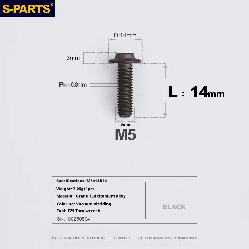 S-PARTS A3 Umbrella Head Series M5 L12-20mm D14 Titanium Screws for Motorcycles and Bikes