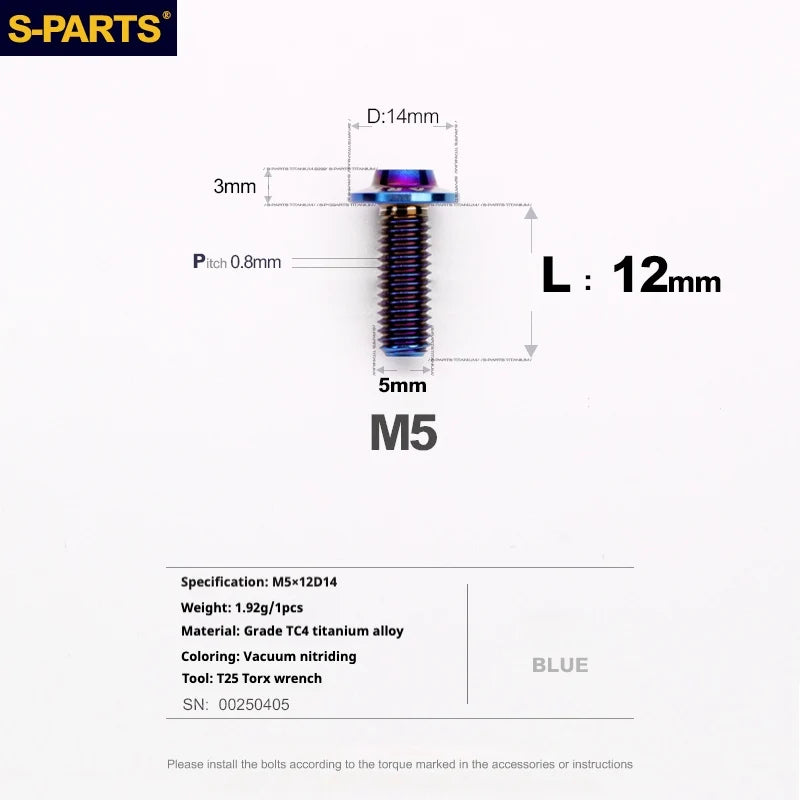 S-PARTS A3 Umbrella Head Series M5 L12-20mm D14 Titanium Screws for Motorcycles and Bikes