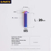 S-PARTS A3 Umbrella Head Series M5 L12-20mm D14 Titanium Screws for Motorcycles and Bikes