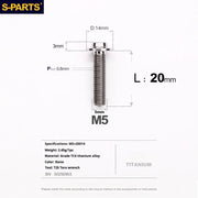 S-PARTS A3 Umbrella Head Series M5 L12-20mm D14 Titanium Screws for Motorcycles and Bikes