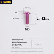 S-PARTS A3 Umbrella Head Series M5 L12-20mm D14 Titanium Screws for Motorcycles and Bikes