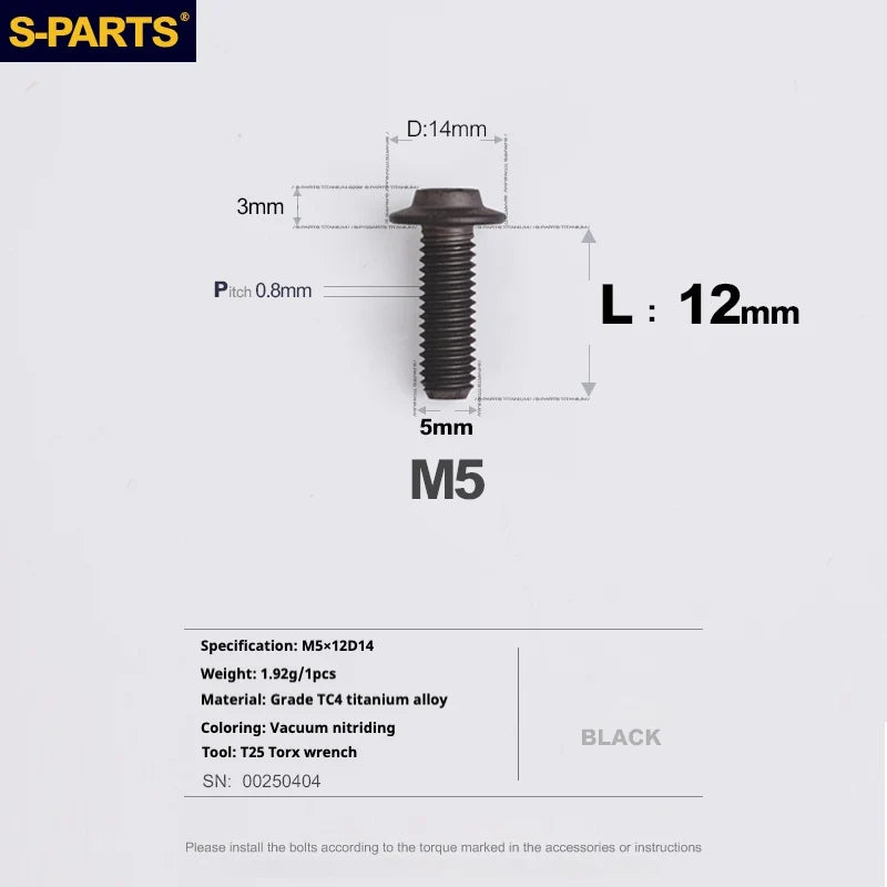 S-PARTS A3 Umbrella Head Series M5 L12-20mm D14 Titanium Screws for Motorcycles and Bikes