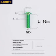 S-PARTS A3 Umbrella Head Series M5 L12-20mm D14 Titanium Screws for Motorcycles and Bikes