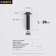 S-PARTS A3 Umbrella Head Series M5 L12-20mm D14 Titanium Screws for Motorcycles and Bikes