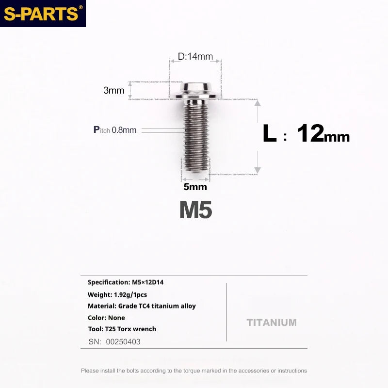S-PARTS A3 Umbrella Head Series M5 L12-20mm D14 Titanium Screws for Motorcycles and Bikes