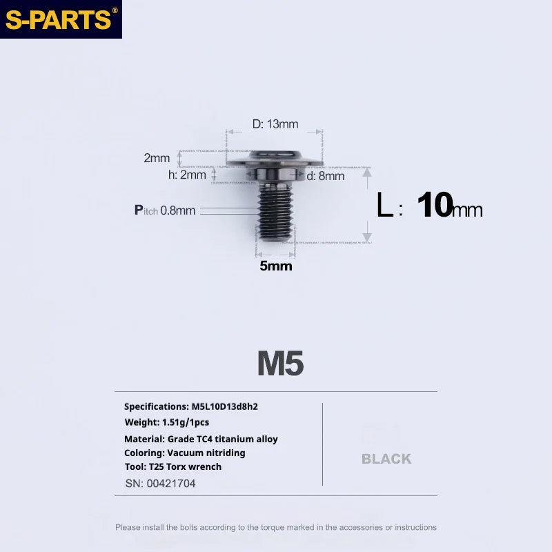 S-PARTS A3 Umbrella Head Step Series M5 Black Titanium Screws for Motorcycles and Cars