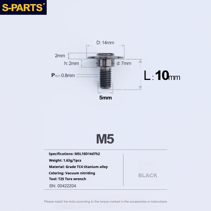 S-PARTS A3 Umbrella Head Step Series M5 Black Titanium Screws for Motorcycles and Cars