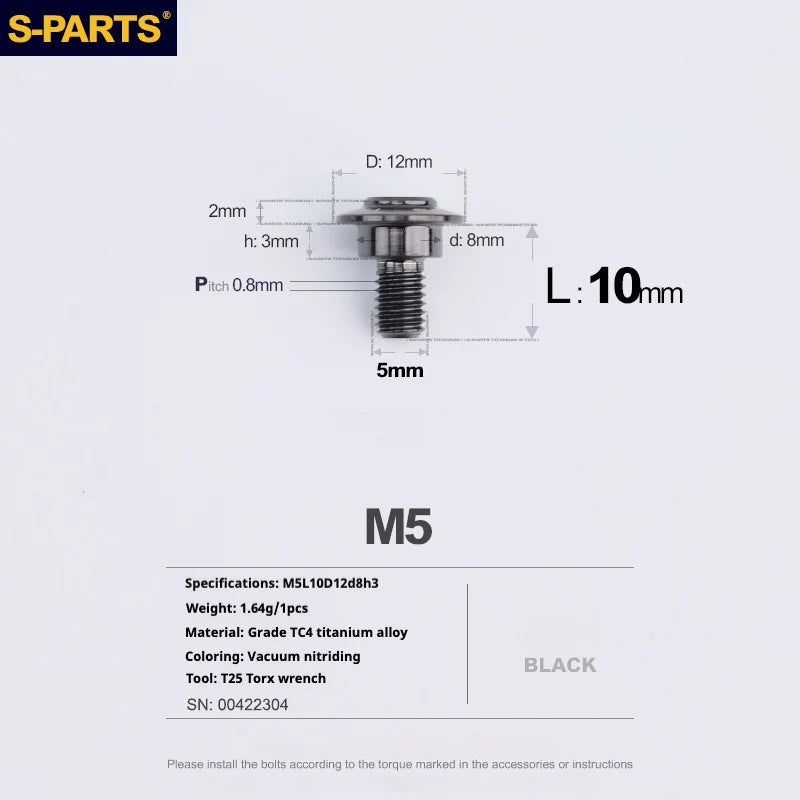 S-PARTS A3 Umbrella Head Step Series M5 Black Titanium Screws for Motorcycles and Cars