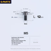 S-PARTS A3 Umbrella Head Step Series M5 Black Titanium Screws for Motorcycles and Cars