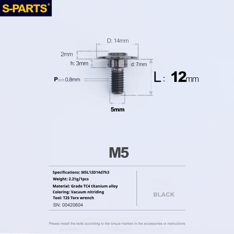 S-PARTS A3 Umbrella Head Step Series M5 Black Titanium Screws for Motorcycles and Cars