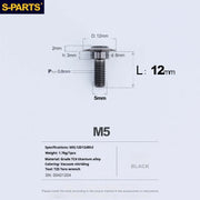 S-PARTS A3 Umbrella Head Step Series M5 Black Titanium Screws for Motorcycles and Cars