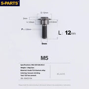 S-PARTS A3 Umbrella Head Step Series M5 Black Titanium Screws for Motorcycles and Cars