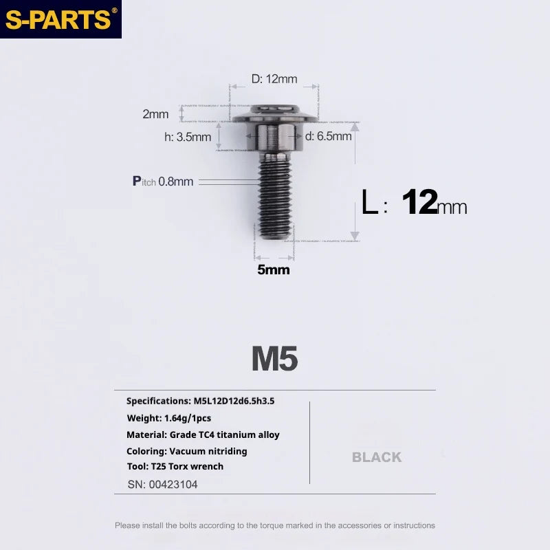 S-PARTS A3 Umbrella Head Step Series M5 Black Titanium Screws for Motorcycles and Cars