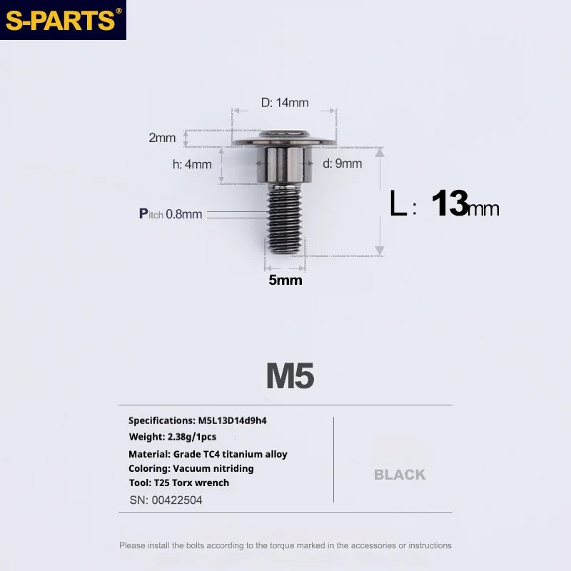 S-PARTS A3 Umbrella Head Step Series M5 Black Titanium Screws for Motorcycles and Cars